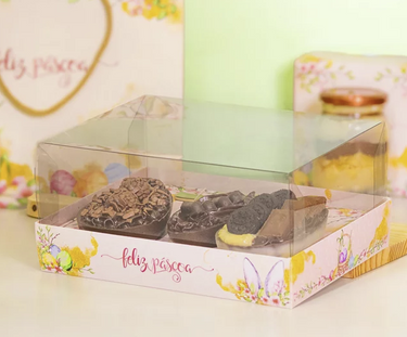 Caja de 3 cavidades para huevos de Pascua con tapa transparente (para cascarones de 150 g) Línea GARDEN - Pack de 10